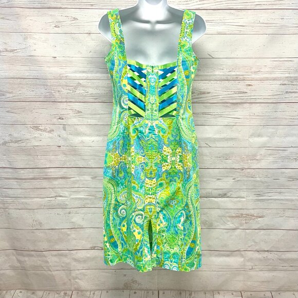 Vintage Escada Cotton Paisley Print Sheath Dress - Picture 2 of 9